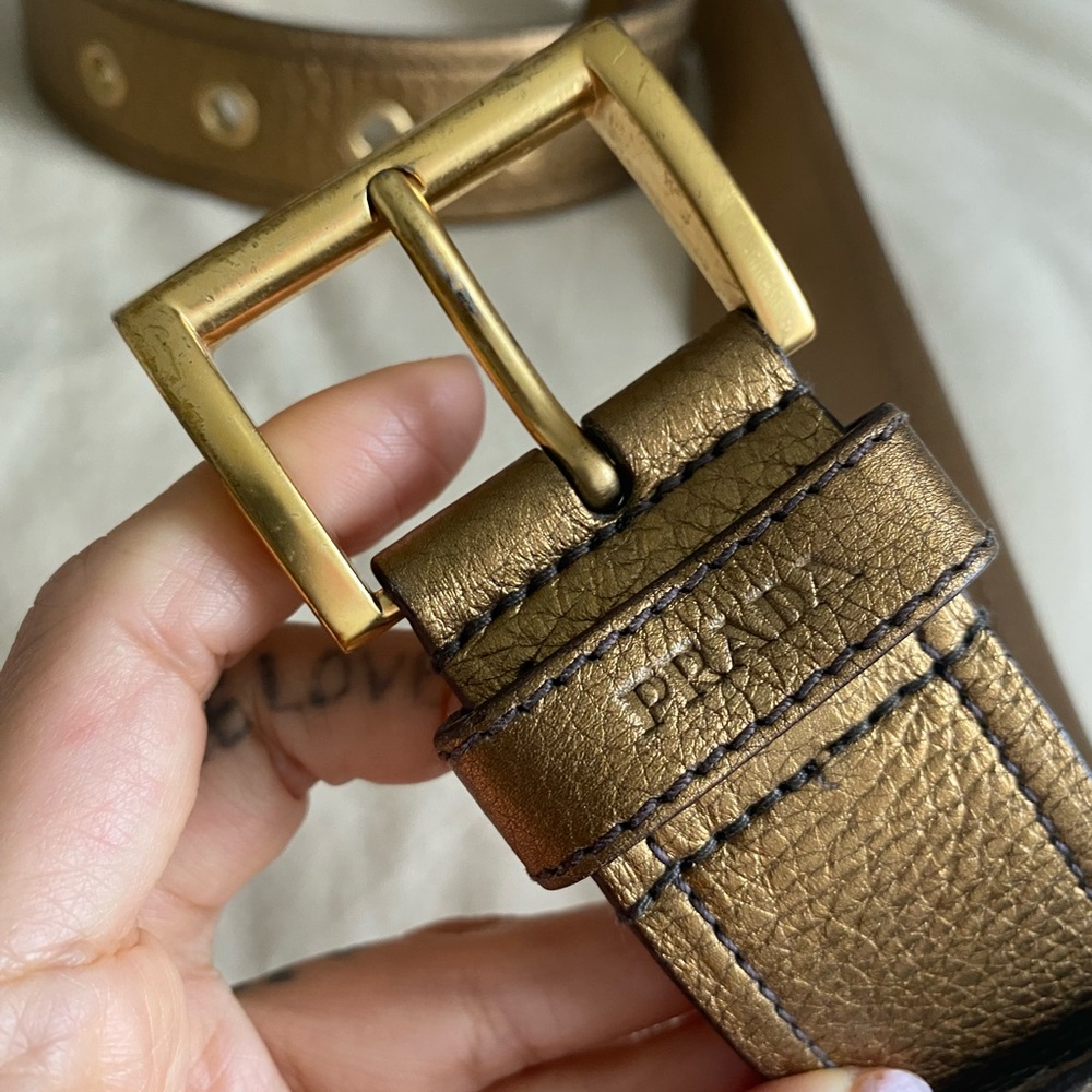 Prada Gold Leather Metallic Belt | Size 32/80 - Picture 5 of 12
